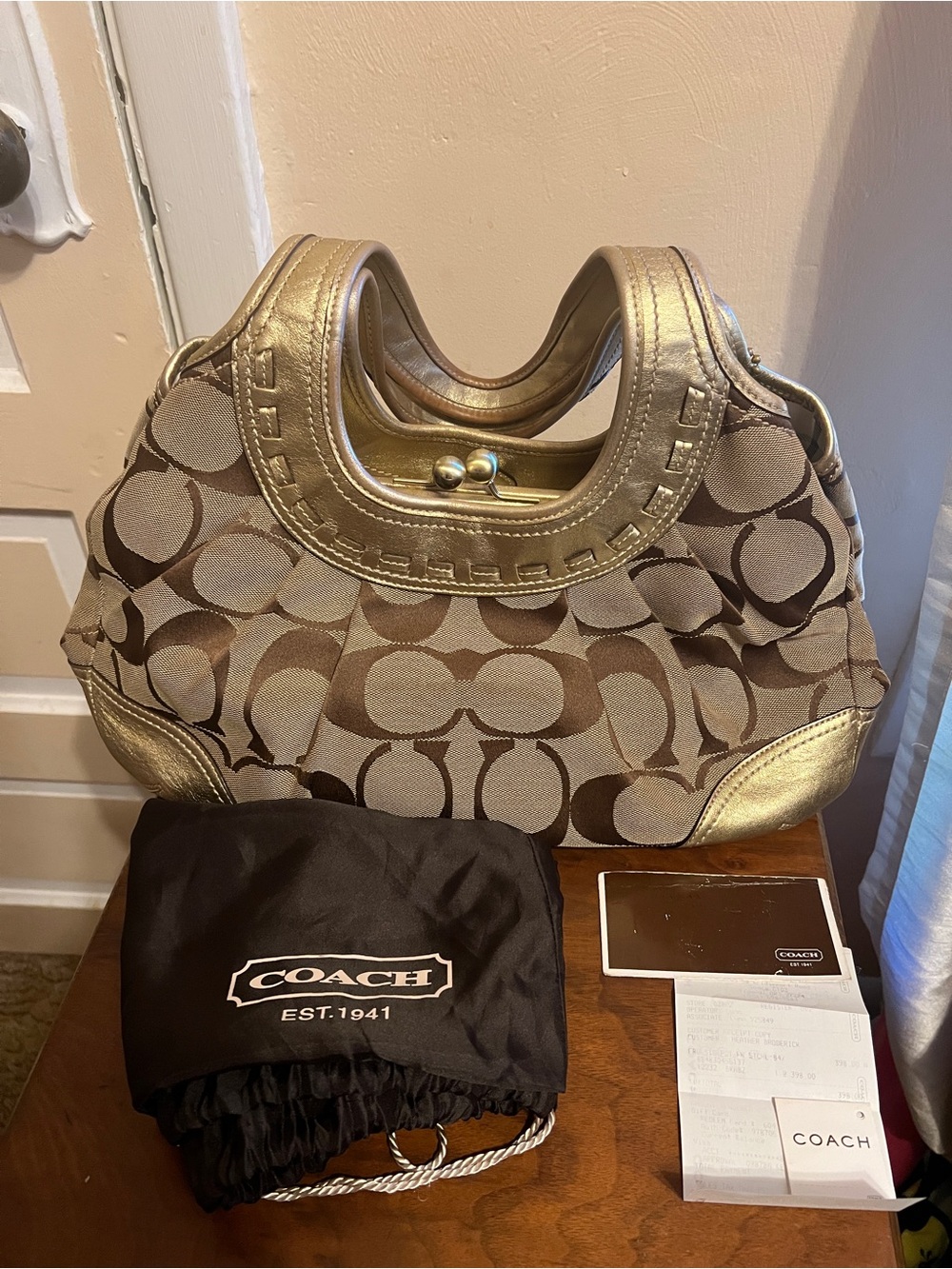 Coach Ergo Gold Shoulder Bag in Beige and Gold